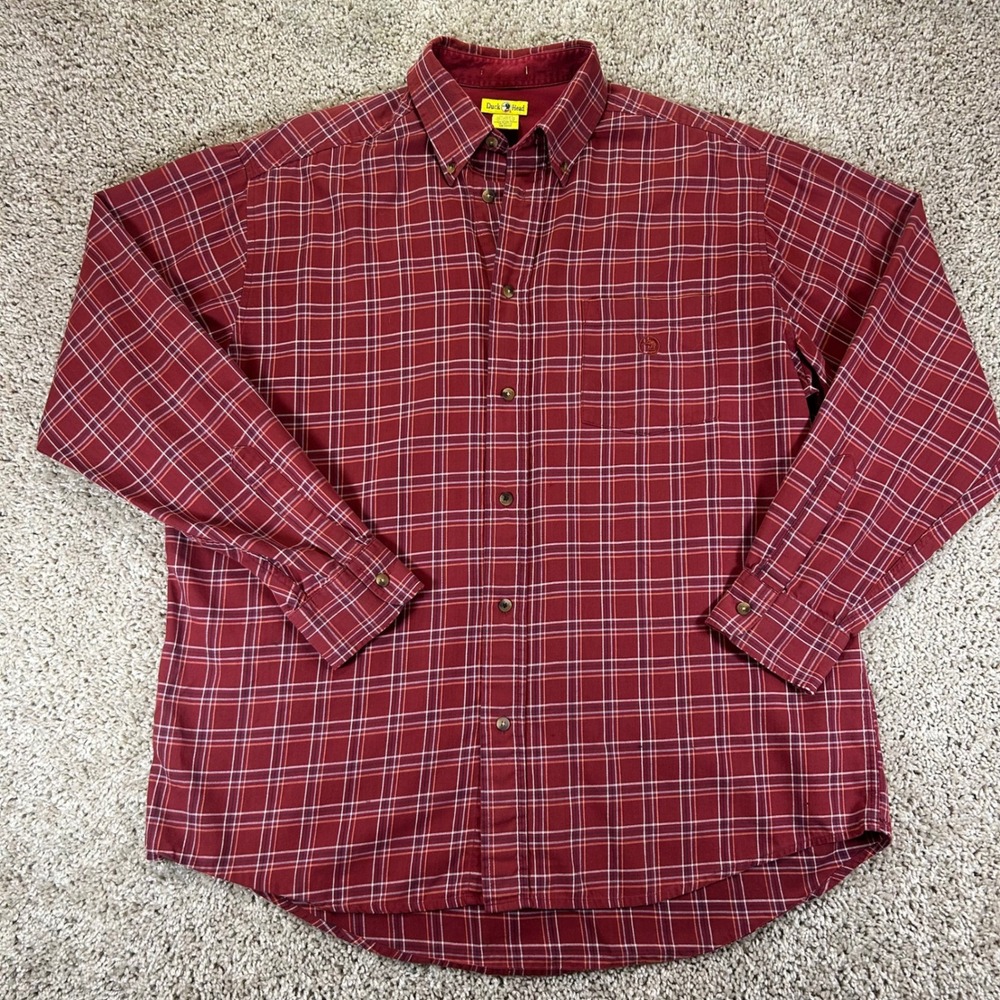 Duck Head Button Down Shirt Mens L Red Plaid Long Sleeve Cotton